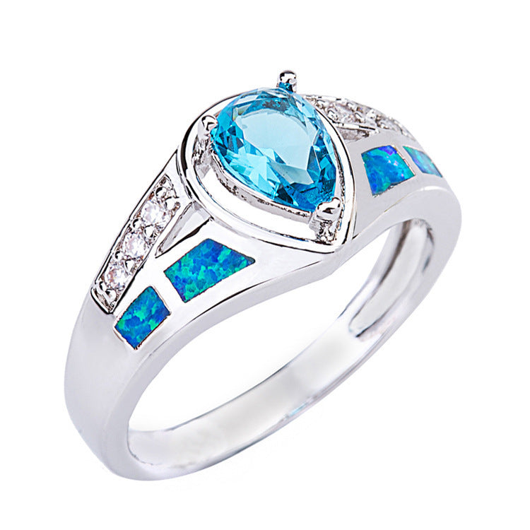 Unisex Opal Inlaid Ring European Gold Plated Silver 925