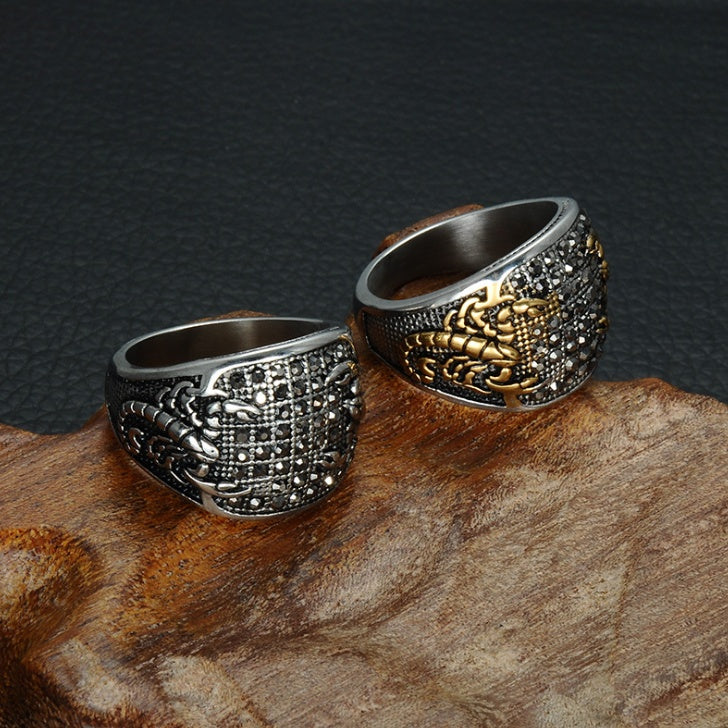 Mens Stainless Steel Ring Diamond Inlay Geometric Hip Hop Style Jewelry Gift Gold Steel European Style Jewelry