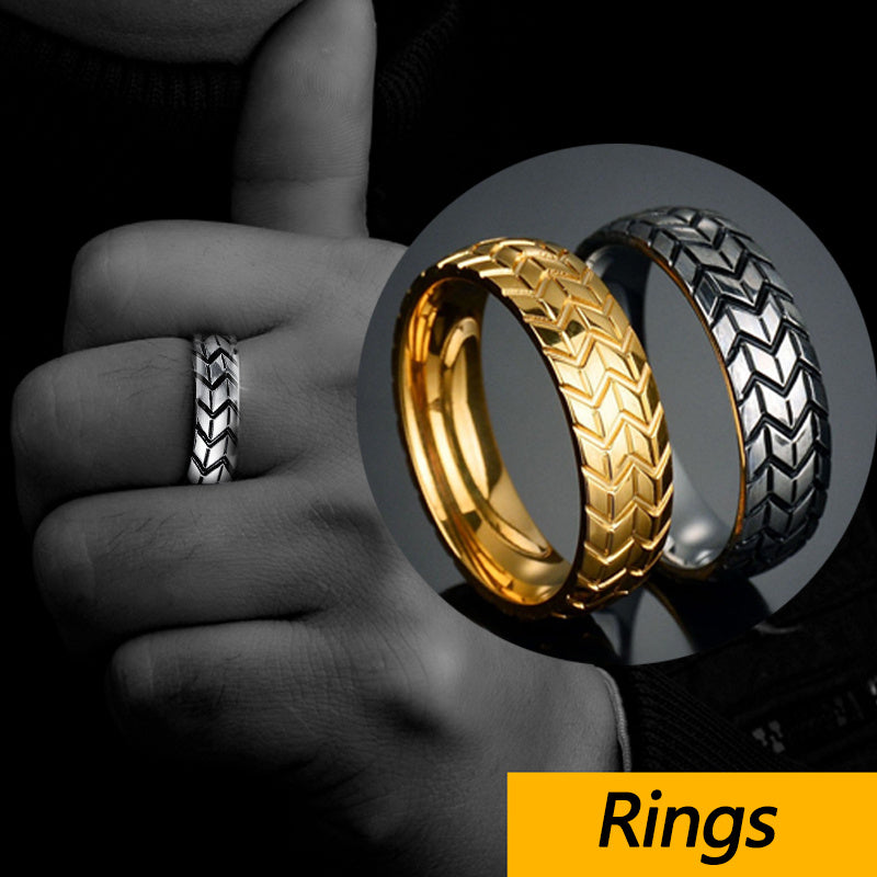 Unisex Metal Geometric Carved Tire Ring Iridescent Design Automotive Ring Gift For Car Lovers Unique Band Ring