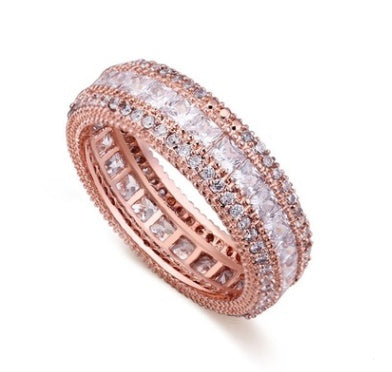 Womens Diamond Ring Gold Plated Copper Band with AAA Zirconia Inlay Artificial Gemstone Jewelry Fashion Accessory