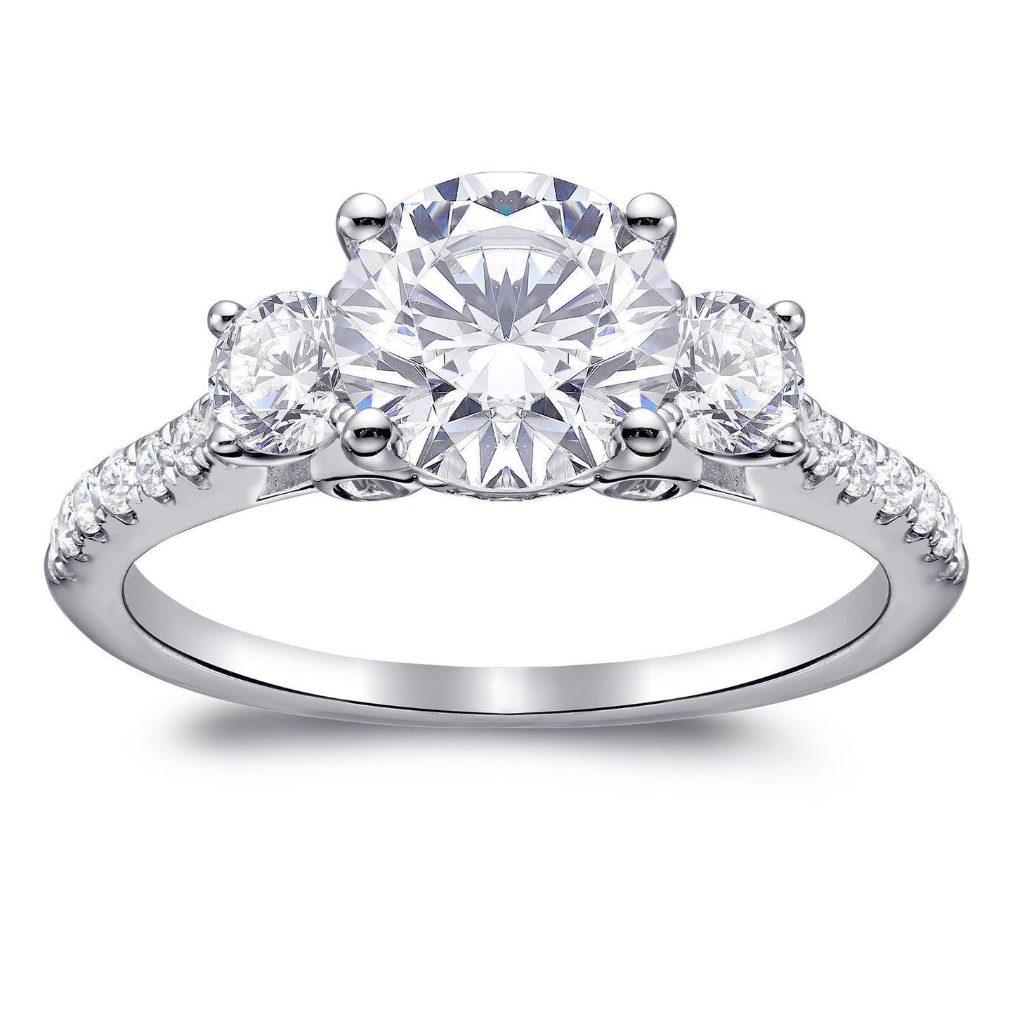 Three Round Diamond Zircon Rings Classic Appearance Copper Material High Quality Fashion Jewelry Size As Shown