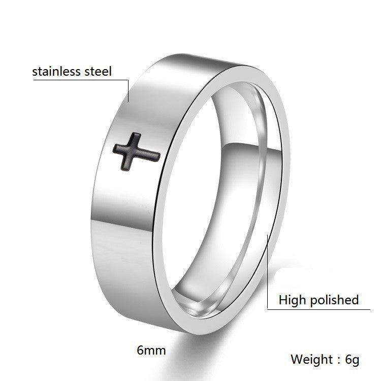 Pendant Necklace Black Epoxy Cross Ring Titanium Steel Religious Jewelry For Everyday Wear Clean Minimal Shine