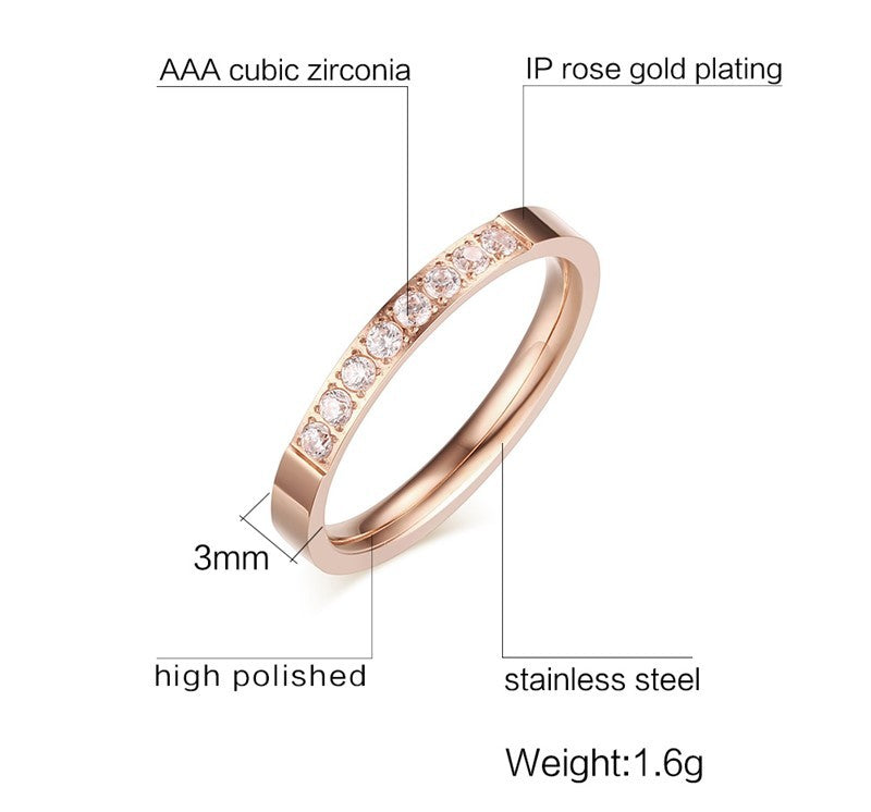 Women Stainless Steel Zircon Ring 3mm Round Prong Setting Engagement Wedding Band Jewelry For Her Durable Fashion