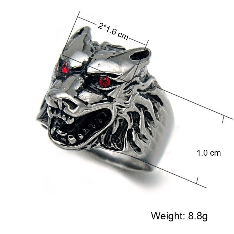 Mens Wolf Head Ring Punk Design Alloy Jewelry Electroplated Durable Statement Gift For Men Everyday Wear Deluxe