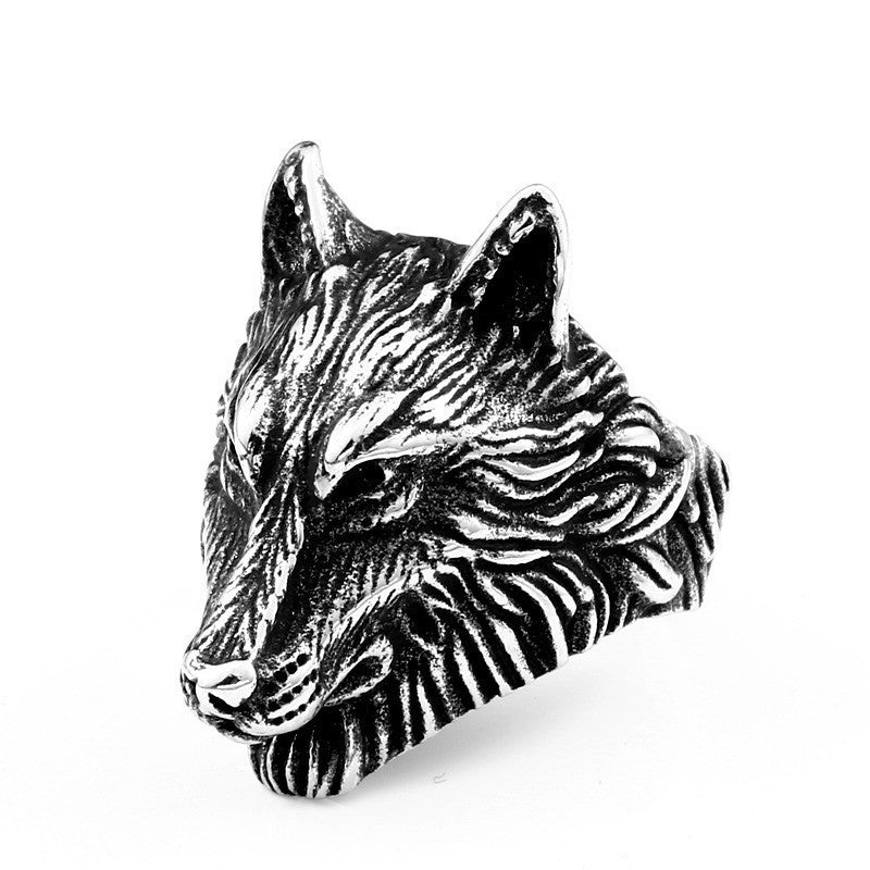 Alloy Viking Wolf Head Ring Electroplated Animal Zodiac Jewelry For Travel Memorial Gift For Adventurers World