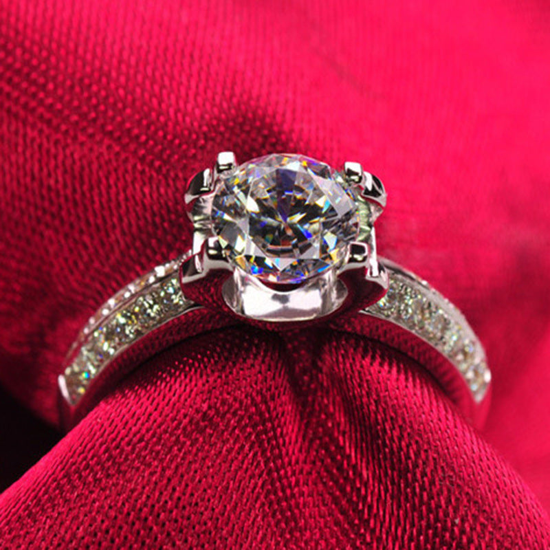 Mens Classic Four Claw Tauren Drill Ring White Copper Plated Band Durable Fashion Jewelry Gift Ideal Accessory