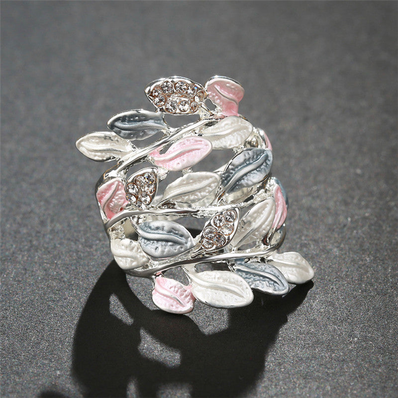 Silver Plated Alloy Index Finger Ring With Floral Carved Mosaic Gemstones And Elegant Detailing For Daily Wear