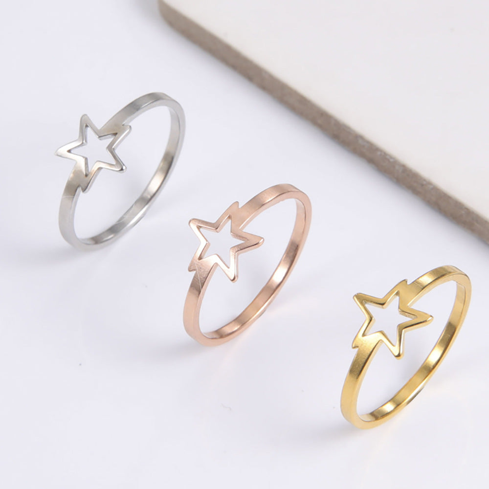 Stainless Steel Star Ring For Women Glossy Jewelry Gift