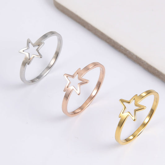 Stainless Steel Star Ring For Women Glossy Jewelry Gift