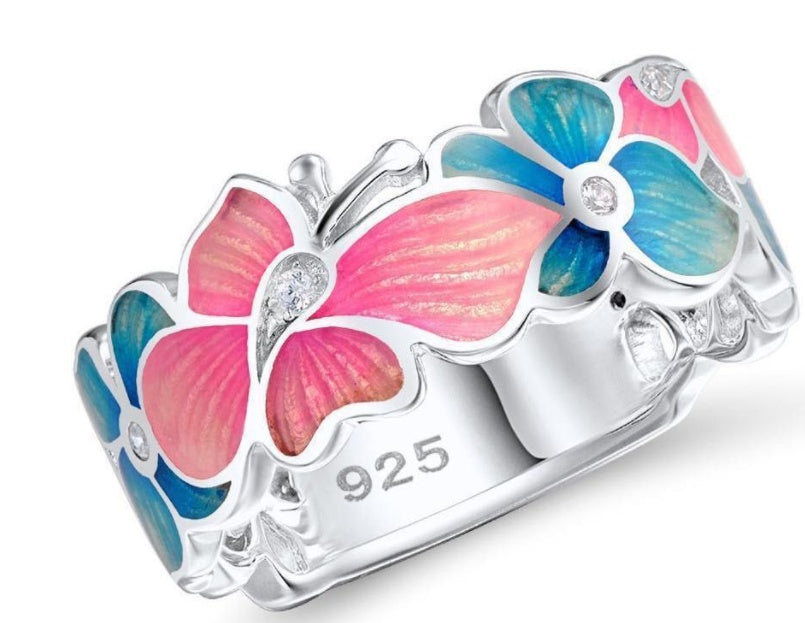 Womens Flower Ring With Butterfly Design European Inspired Alloy Ring Grease Treatment Fashion Individually Packed