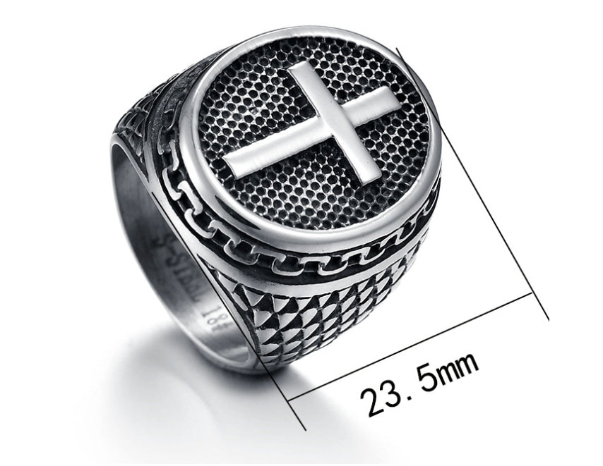 Men's Vintage Cross Ring Titanium Steel Ring Personality Ring for Men Fashion Ring Biker Ring Religious Jewelry Statement Ring Steel Color Sizes 7 to 14