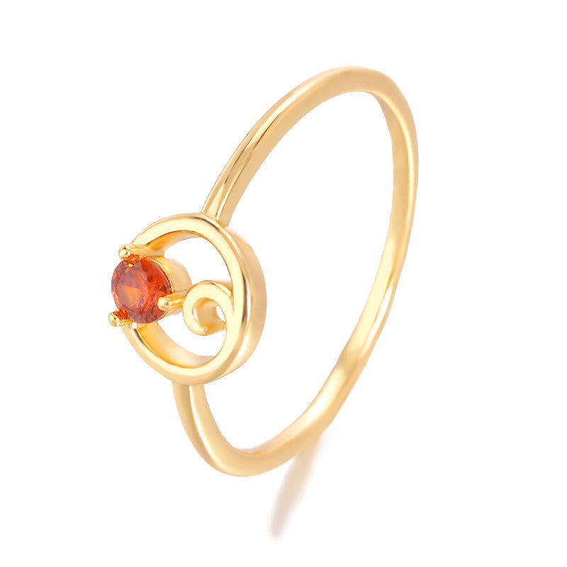 Womens Constellation Ring Zircon Copper Jewelry For Zodiac Sign Gold Color Elegant Celestial Ring For Everyday