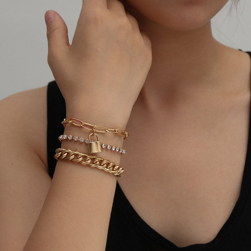 Womens Bracelet Set Gold And Silver With Diamond Accents Lock Closures Fashion Jewelry Alloy Bracelets 3 Piece