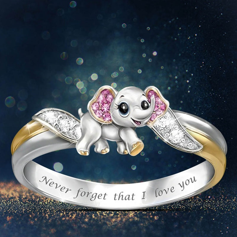 Pink Elephant Ring Symbol Of Love Remembrance Electroplated Alloy Fashion Jewelry Gift For Her Women And Girls Cute