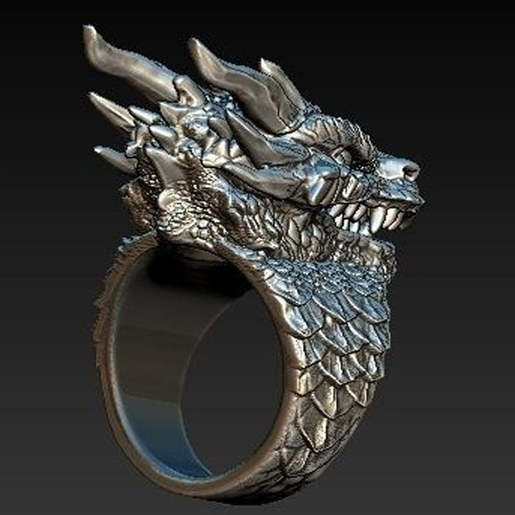 Mens Dragon Head Ring Silver Tone Alloy Zodiac Jewelry for Men Statement Durable Design for Daily Wear Gift for Men
