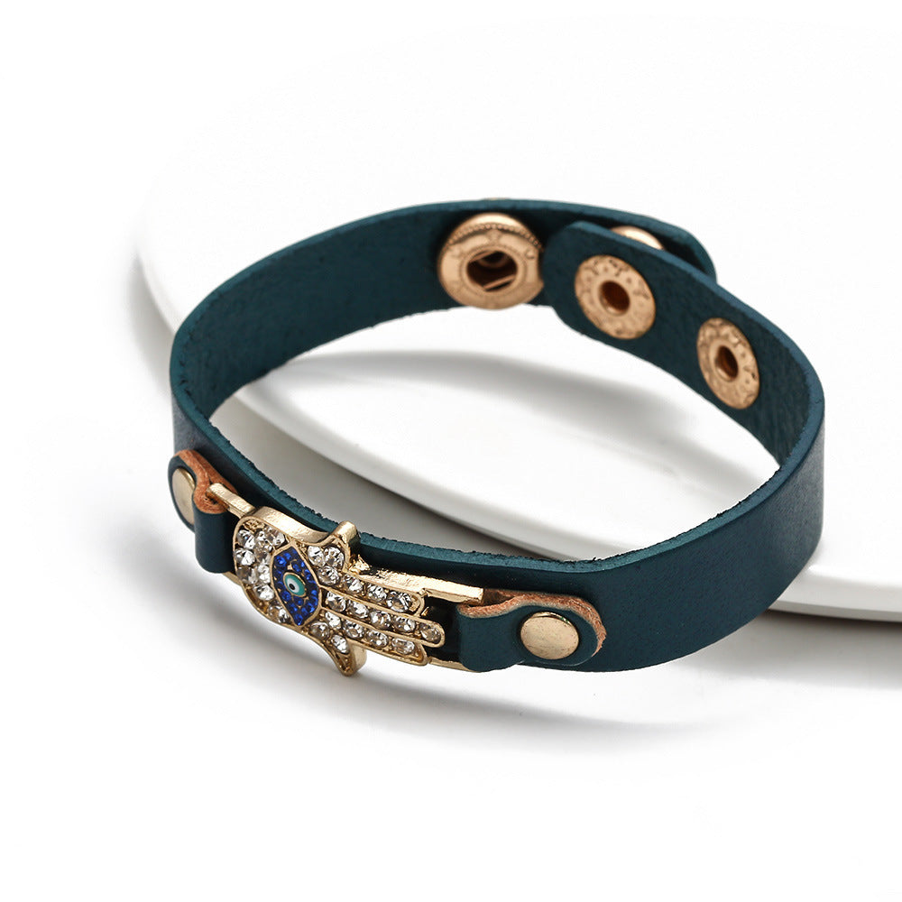 Womens Leather Palm Bracelet With Diamond Eyes Jewelry