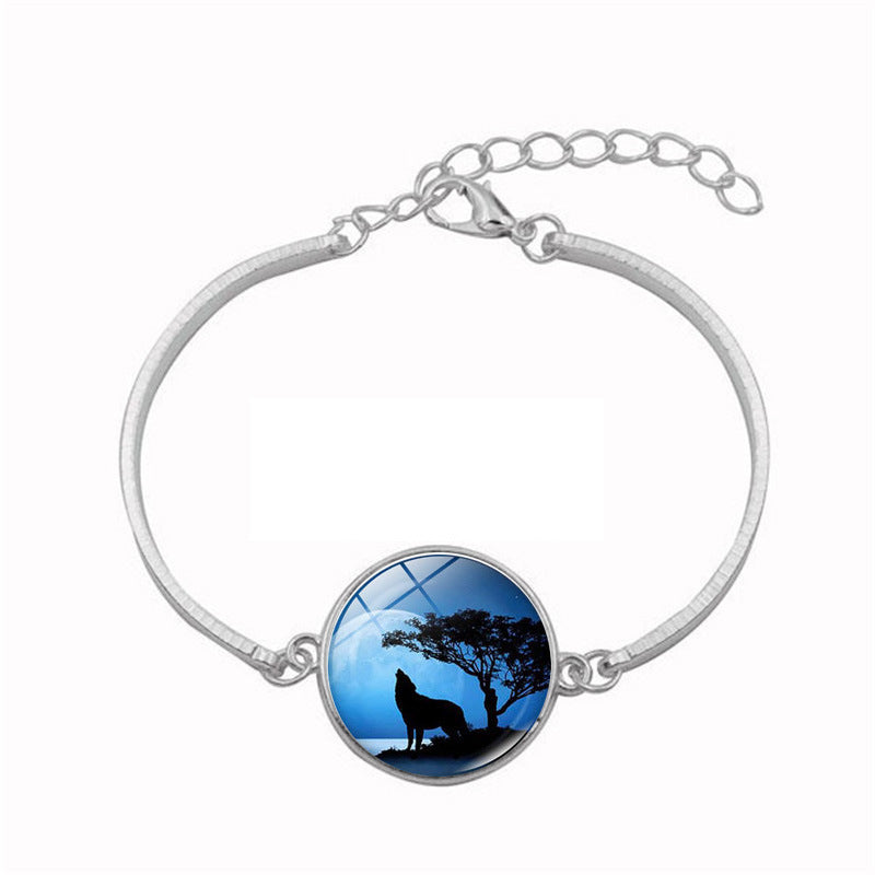 Women Time Gemstone Glass Pendant Bracelet With Alloy Chain Lightweight Adjustable Length Fashion Chic Jewelry