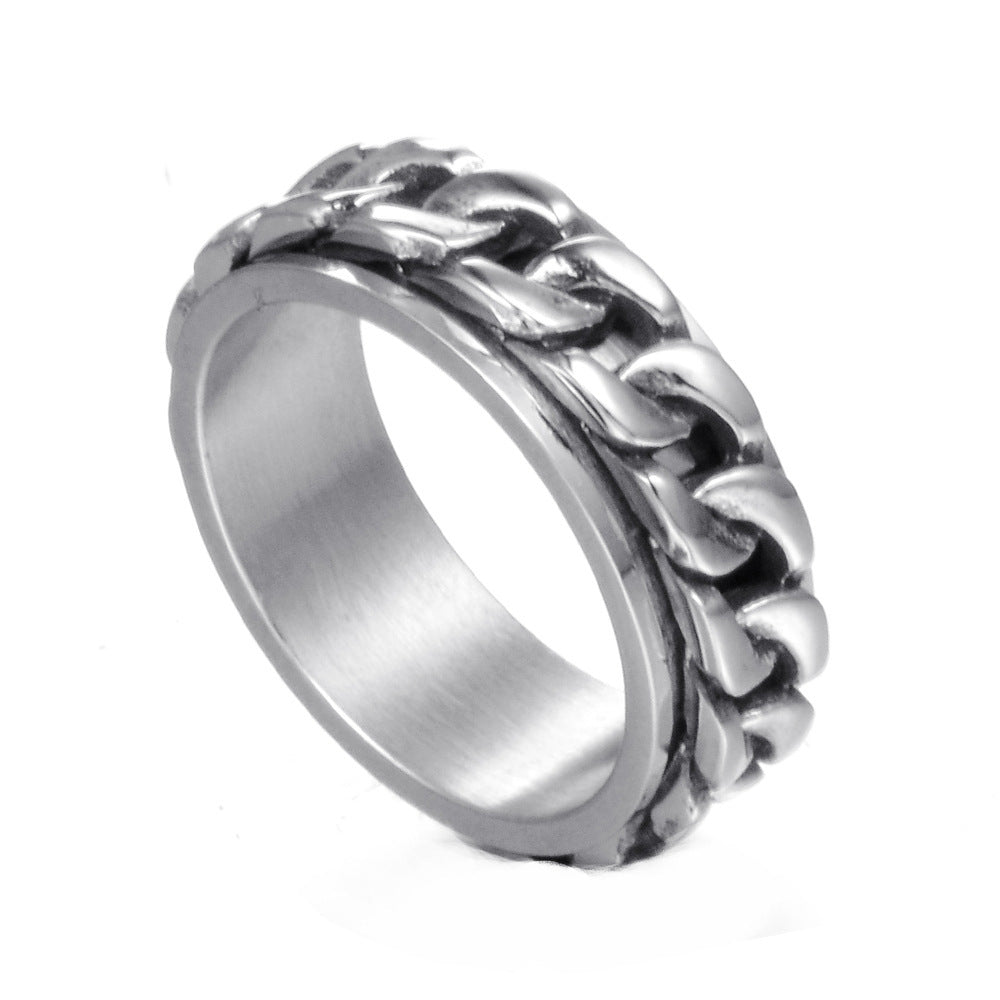 Mens Stainless Steel Chain Ring Geometric Design Durable Stylish Ring For Birthday Gift Band Jewelry Accessory Edition