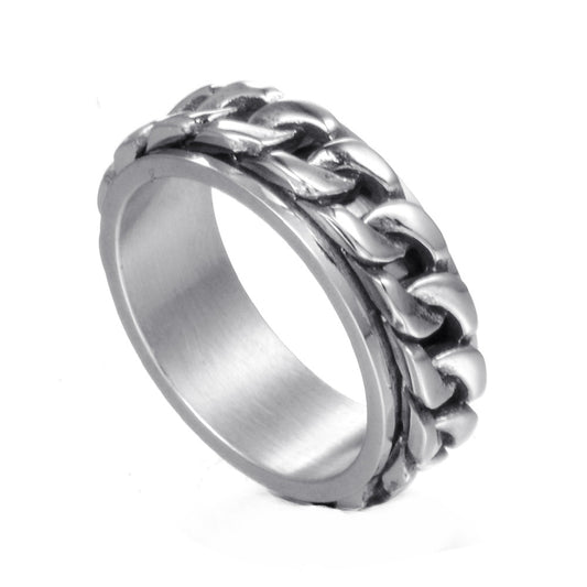 Mens Stainless Steel Chain Ring Geometric Design Durable Stylish Ring For Birthday Gift Band Jewelry Accessory Edition