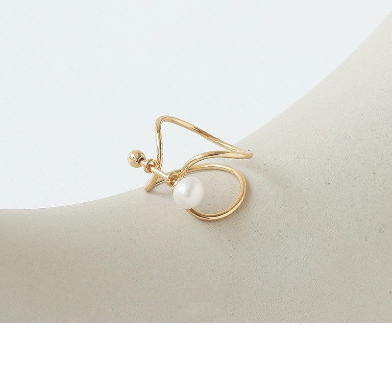 Niche Line Design Geometric Pearl Ring Brass With Real Gold Plating Adjustable Open Ring 1.5cm Wide Natural Pearl