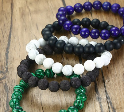 Natural Stone Bead Bracelet Lava Rock And White Pine Beads Stretch Charm Bracelet Gift Anti Fatigue Jewelry 19cm