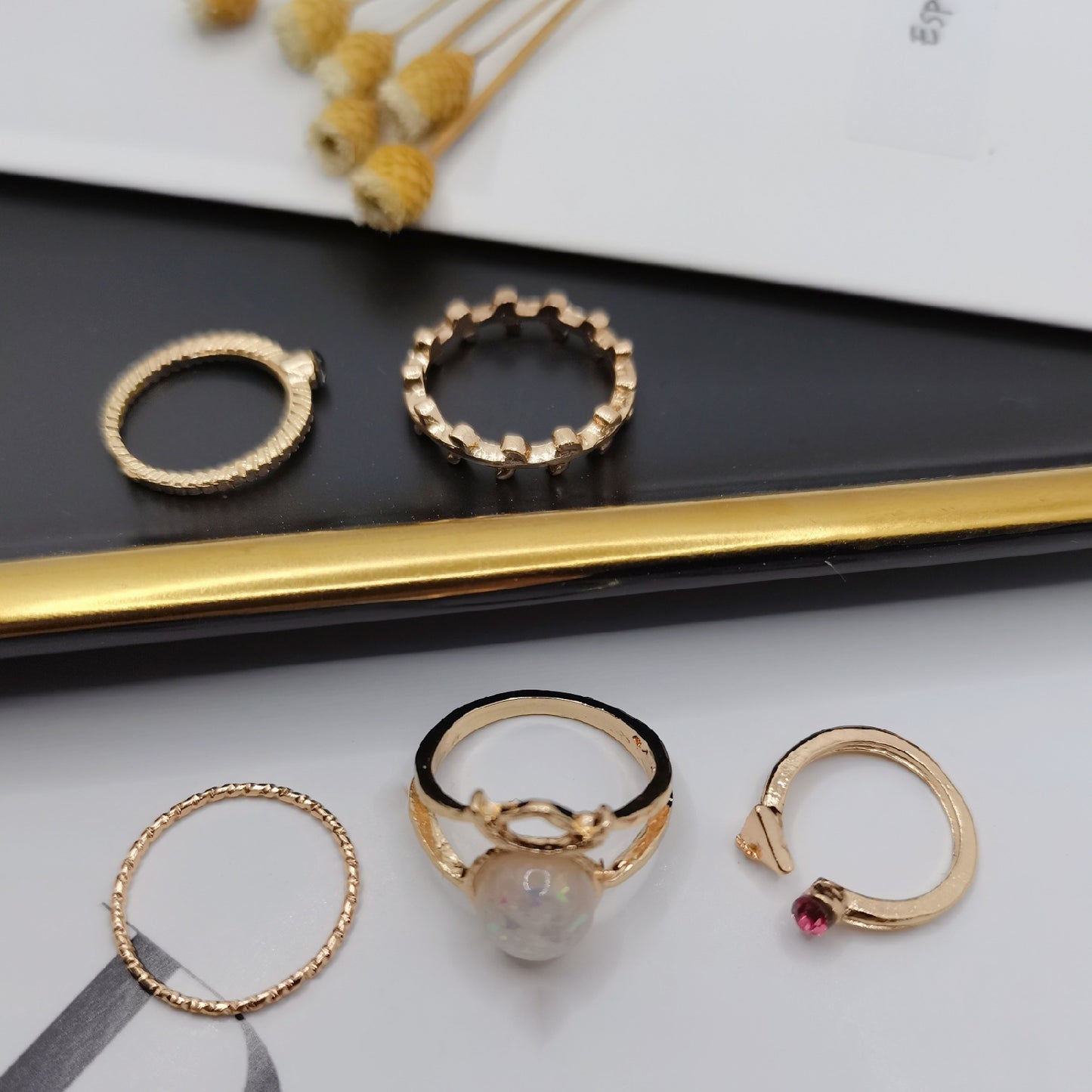 Retro Geometric Joint Rings Electroplated Gemstone Fashion Jewelry Set Alloy Knuckle Ring Travel Souvenir Gift