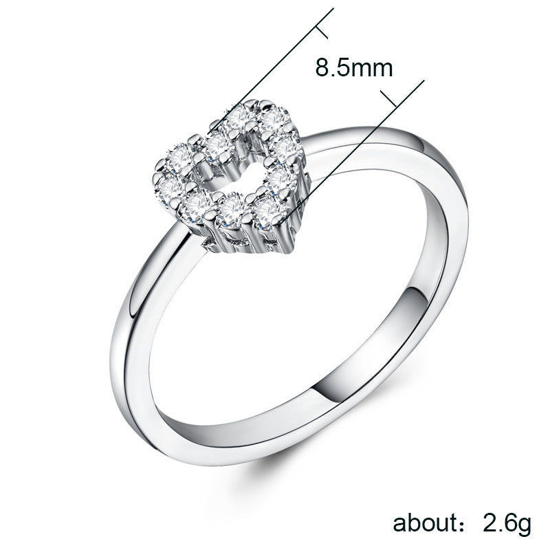 Heart Ring With Inlaid Zircon Copper Fashion Jewelry Gift For Her White And Rose Gold For Simple Everyday Wear