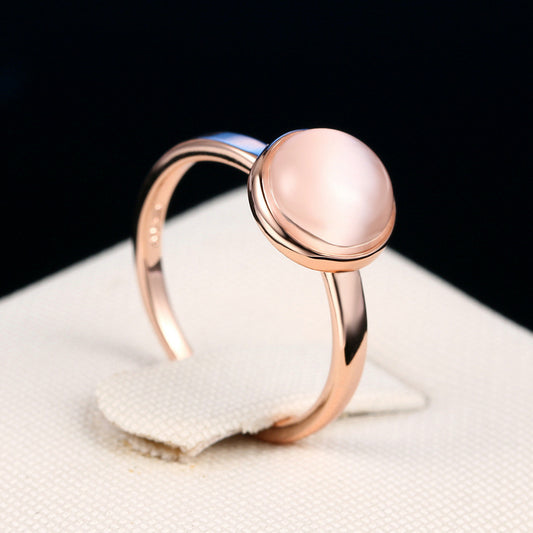 Rose Gold Zircon Ring Womens Copper Band 8mm Inlaid Simple Fashion Design Polished Finish Elegant Jewelry Gift