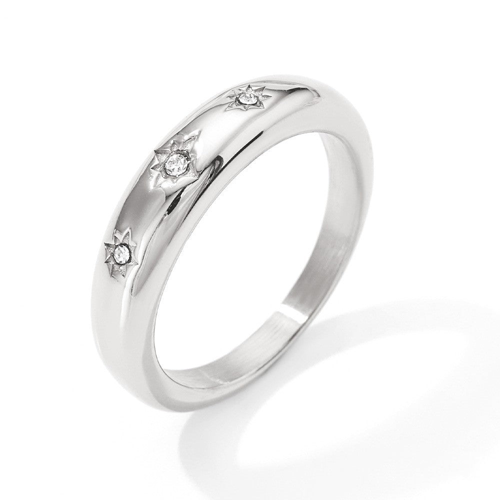 Womens Eight Point Star Ring Stainless Steel Diamond Ring for Women Fashion Electroplated Ring Gift for Her Jewelry Ring for Women Gold and Platinum