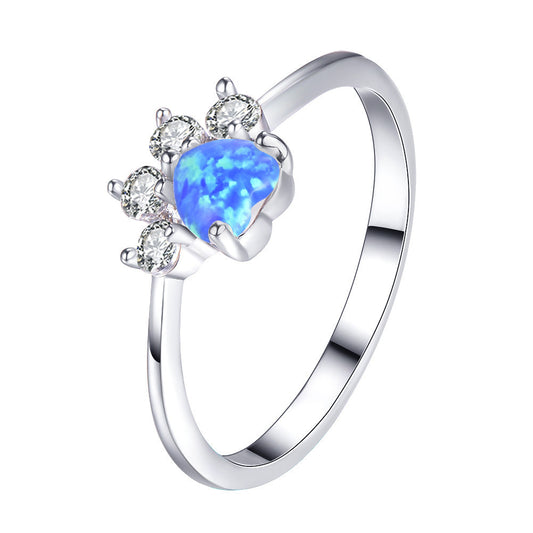 Rose Gold Footprint Heart Opal Ring For Women Gold Plated Inlay With Opal Centerstone And Colorful Sparkle Shine