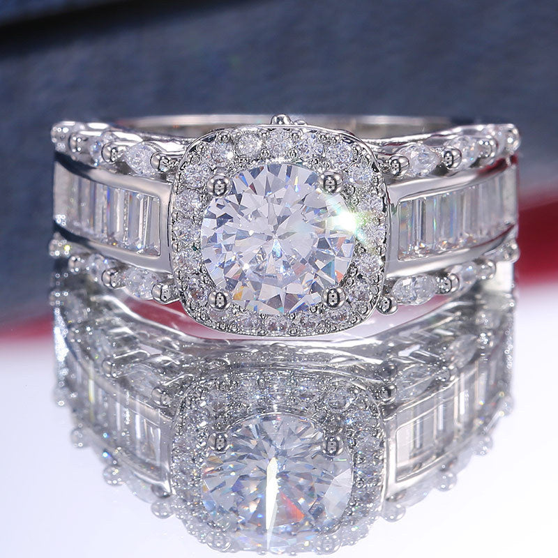 Womens Square Cut Zircon Inlaid Gold Plated Copper Ring Elegant Dainty Jewelry for Anniversary Gift Size 6 7 8