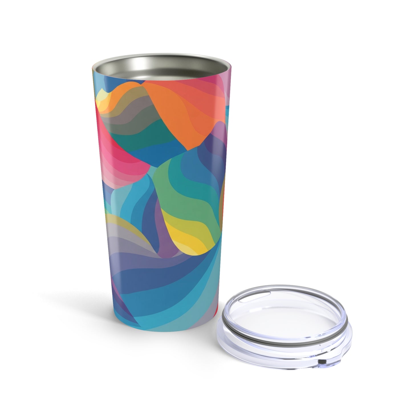 20 Ounce Stainless Steel Tumbler With Printed Design Double Wall Vacuum Insulation Spill Resistant Lid Keeps Hot