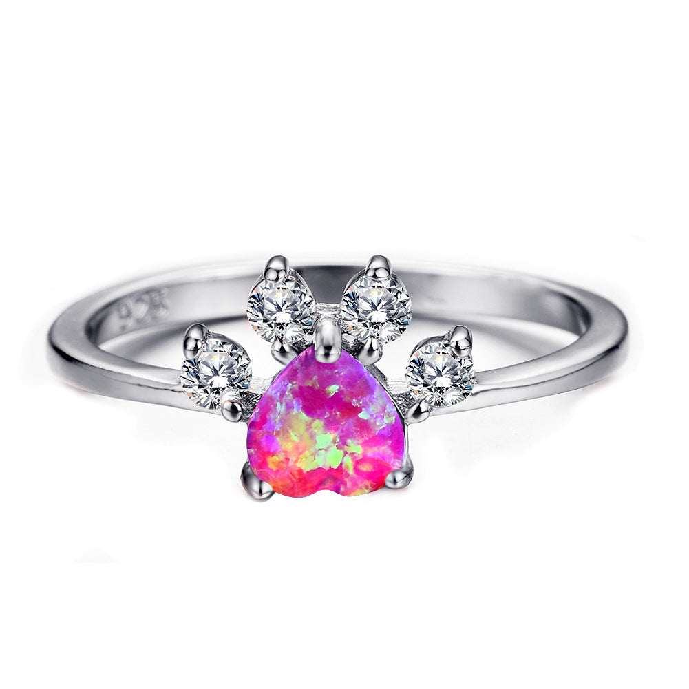 Rose Gold Footprint Heart Opal Ring For Women Gold Plated Inlay With Opal Centerstone And Colorful Sparkle Shine