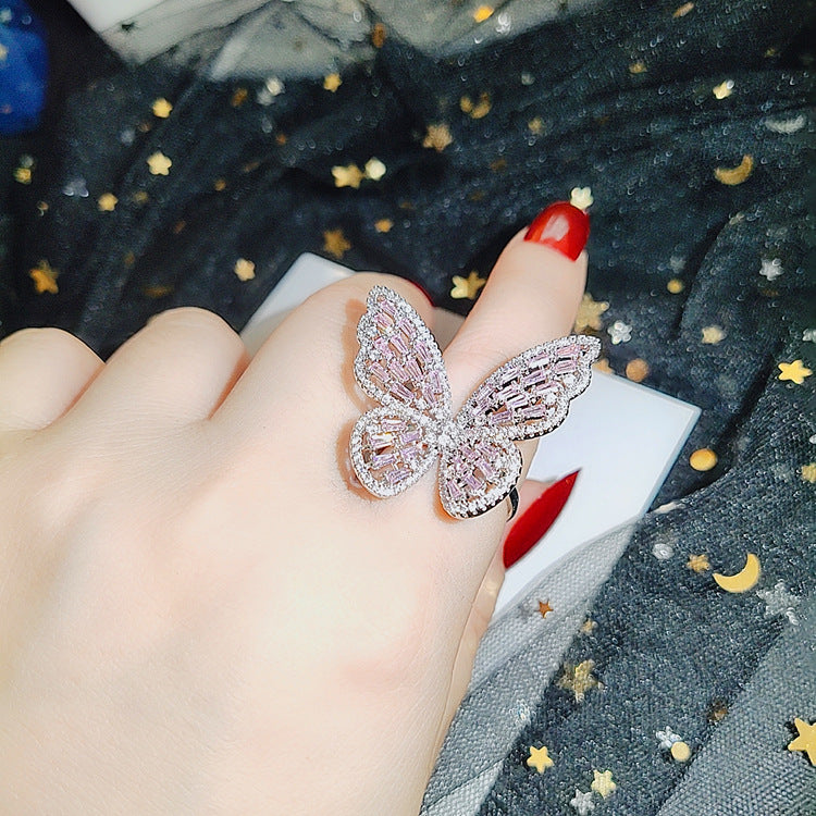Micro-set zircon butterfly ring