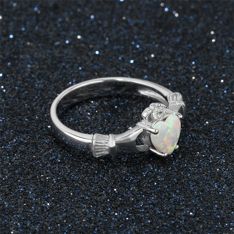 Heart Shaped Ring With Gold Inlay 24K White Gold Plated Wedding Band Manmade Gemstones Promise Ring For Brides