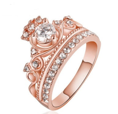 Womens Crown Ring Gold Plated Diamond Zircon Micro Inlaid Jewelry Accessory Creative Elegant Versatile For Daily Wear