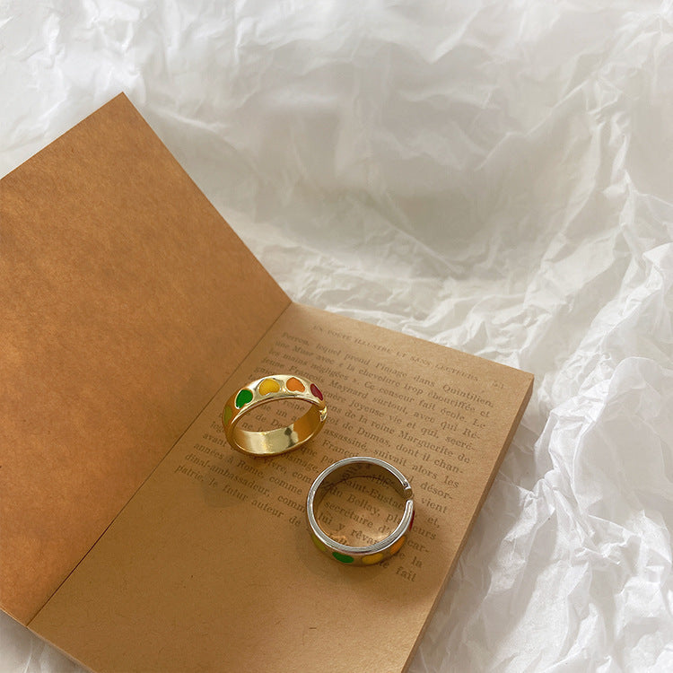 Geometric Love Ring Adjustable Opening Electroplating Metal Retro Knuckle Ring For Women And Girls Tourism Gift