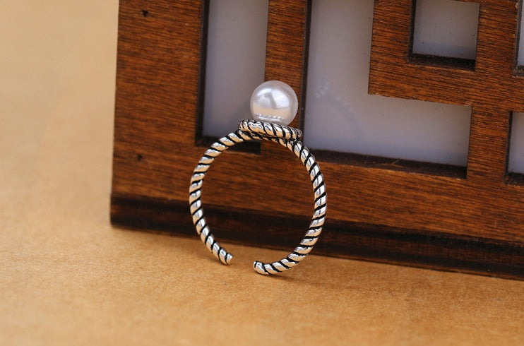 Pearl Ring Twisted Copper Ring Exquisite Design Ring Sophisticated Timely Ring For Women Girls Elegant Fashion