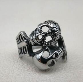 Skull Ring Mens Gothic Jewelry Stainless Steel Band Skull Face Design Dark Finish Bold Statement Jewelry Style