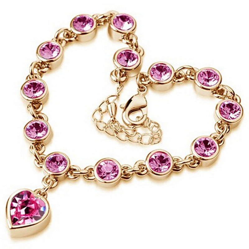 Womens Crystal Peach Heart Rhinestone Bracelet Alloy Jewelry Bangle European Style Fashion Elegant Daily Style