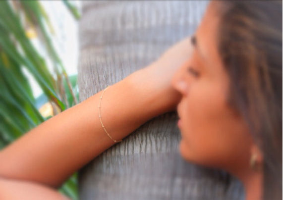 Womens Bead Chain Bracelets Adjustable Copper Jewelry Gift for Birthday Valentines Day Gift for Women and Girls