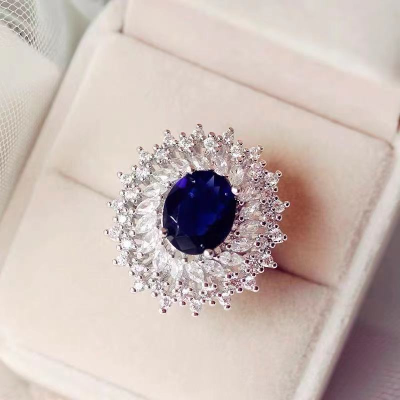 Womens Personalized Fashionable Versatile Sapphire Ring Copper Setting With Adjustable Band And Elegant Geometric Design