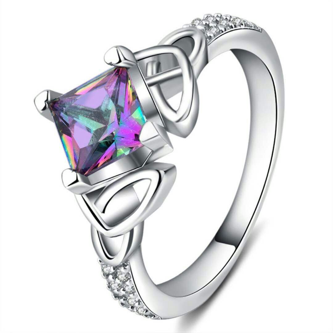 Womens Sterling Silver Rings Inlaid With Square Zircon Gemstone 925 Silver Elegant Jewelry For Her Anniversary
