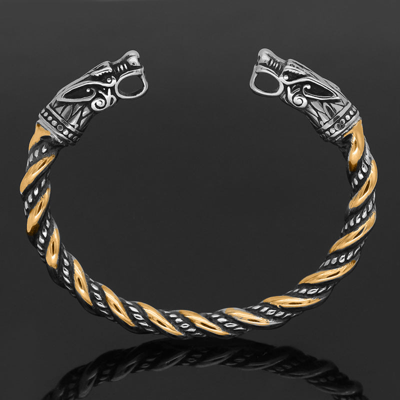 Mens Dragon Bracelet Retro Alloy Geometric Design Electroplated Finish Unisex Travel Souvenir Gift Double Head