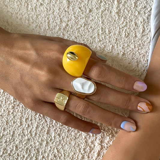 Vintage Geometric Ring Set Acrylic Inlaid Alloy Rings Women