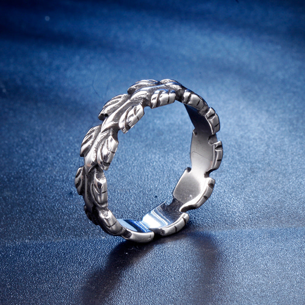 Mens Ring Retro Feather Design Titanium Steel EuropeanAmerican Statement Jewelry Durable Fashion Accessory Gift