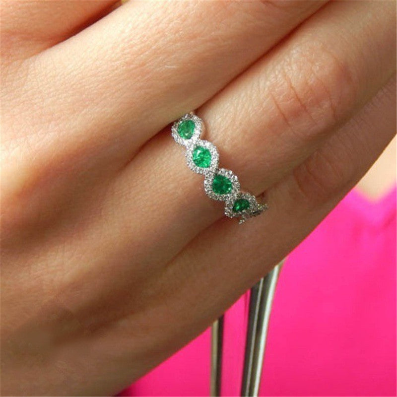 Engagement Ring With Ruby Micro Set And Green Zircon Strip Alloy Band Elegant Gift For Her Anniversary Present