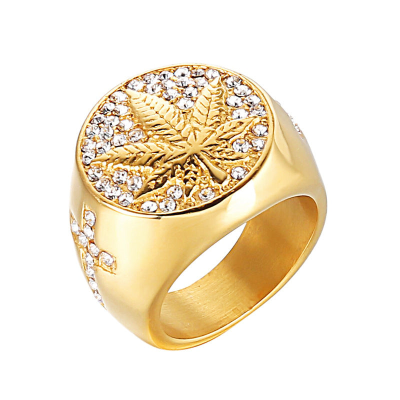 Hemp leaf stainless steel ring