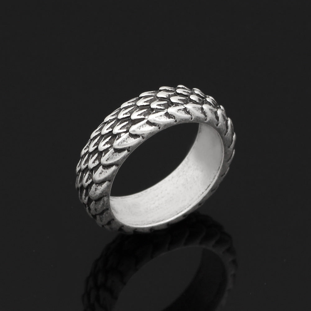 Vintage Dragonscale Ring Nordic Viking Design Ancient Silver Polished Finish Sleek Simple Shape Fine Workmanship Gift