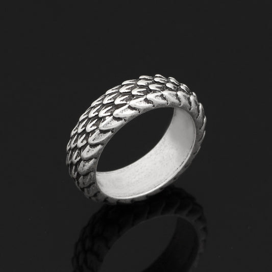 Vintage Dragonscale Ring Nordic Viking Design Ancient Silver Polished Finish Sleek Simple Shape Fine Workmanship Gift